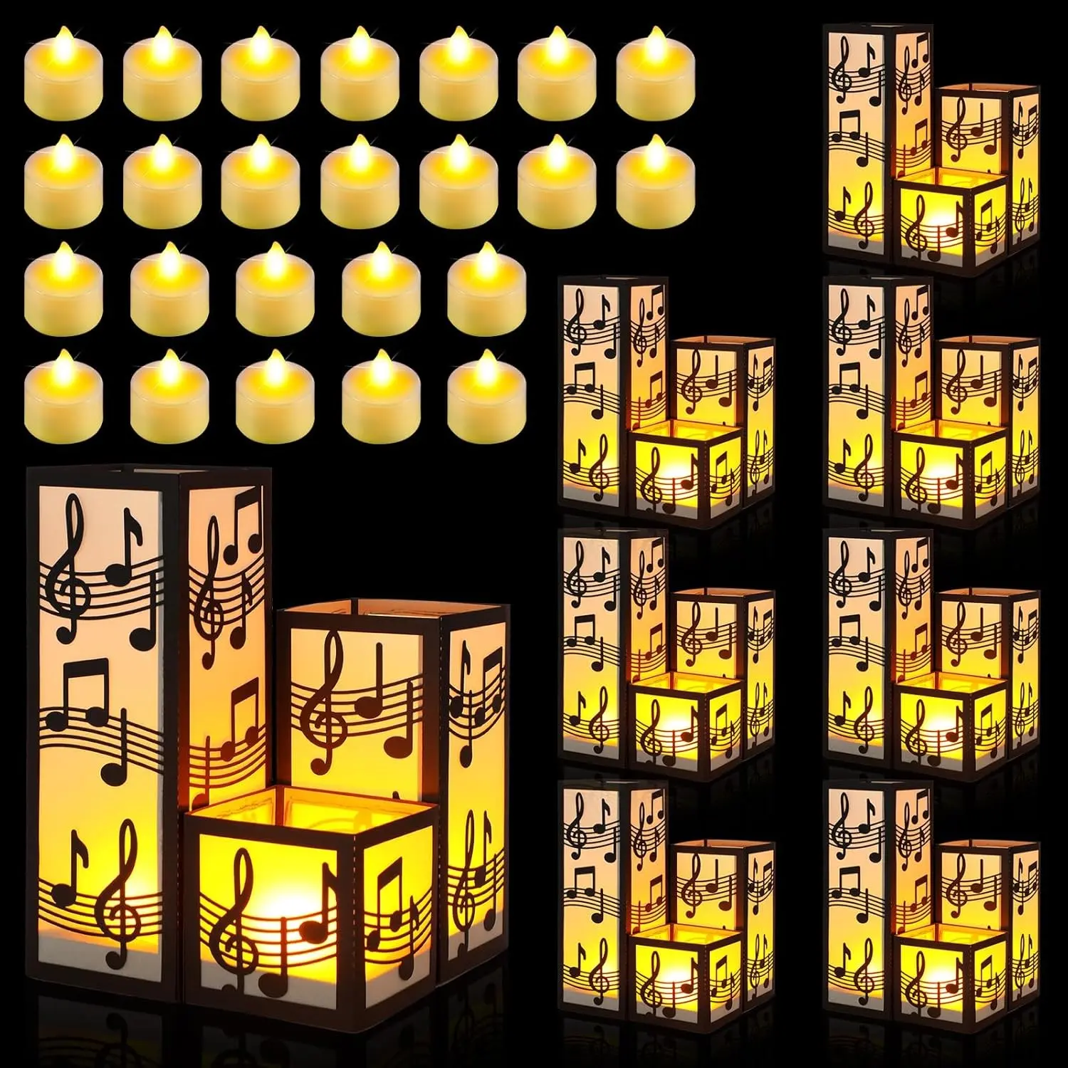 24 Pcs Music Party Decorations Music Note Centerpieces for Table 3 Size Musical Note Paper Lantern Boxes with LED Tealights for Musical Themed Wedding Birthday Baby Shower Party Room Decor