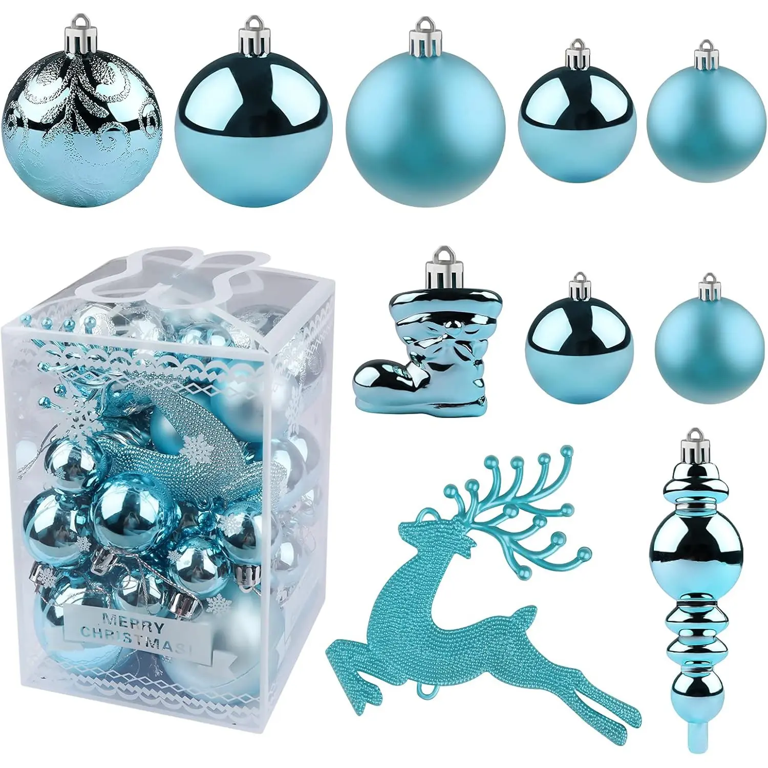 Kalolary Blue Christmas Decorative Balls, Decoration Props, 30 Pcs Shatterproof Tree Ornaments, Matte & Glossy Mix, Ideal for Holiday Decorations