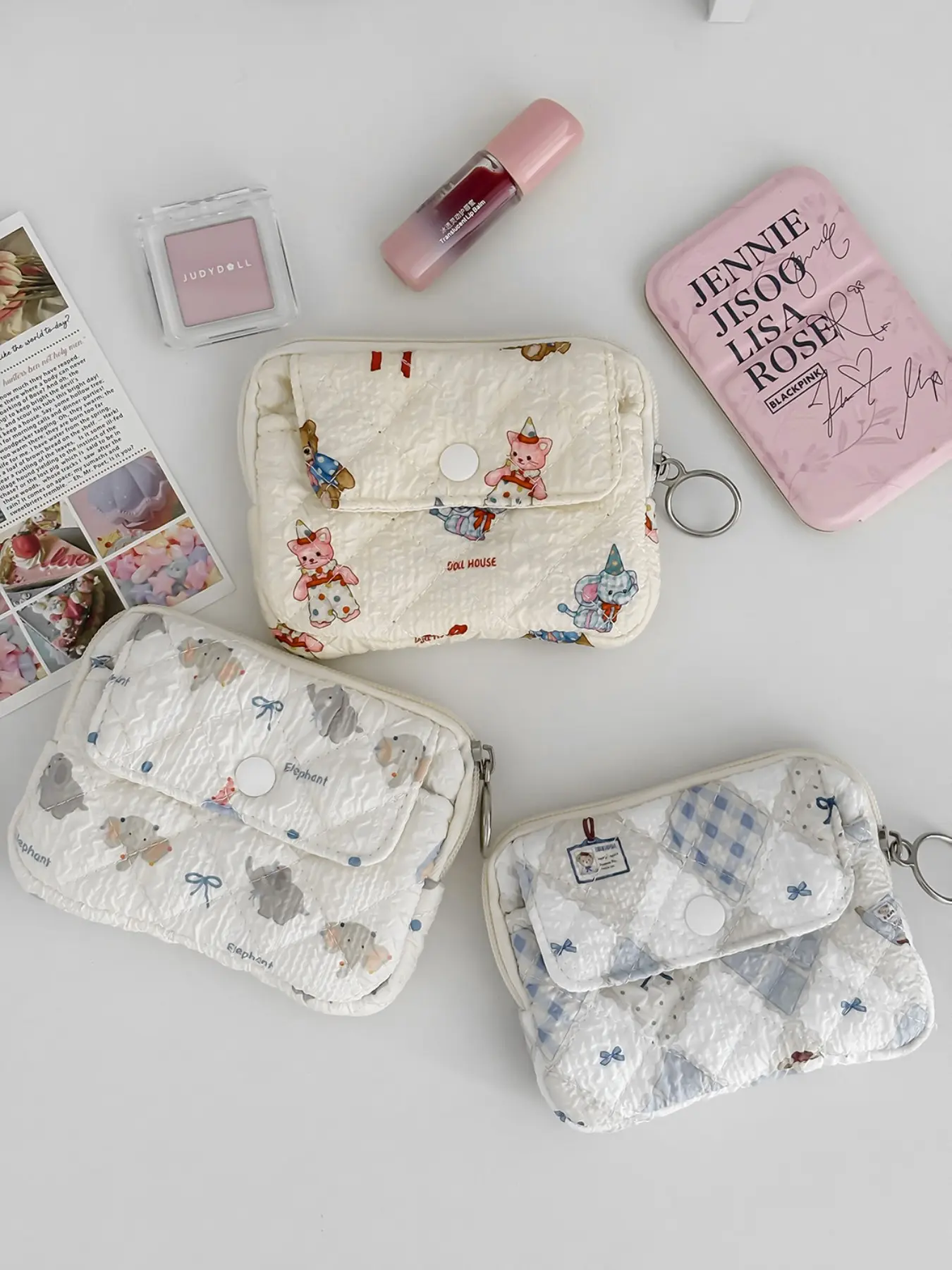 High-Quality Cute Cartoon Print Coin Purse, Portable Multi-Function Lipstick ID Key Organizer, Casual Cosmetic Bag for All Seasons, Makeup Pouch, Makeup Bags, Cosmetics Bag
