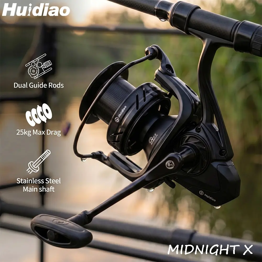 Huidiao Black Big Pit Spinning Reel 8000-14000 Series Long Cast Fishing Reel 25KG Max Drag 4.8:1 Gear Ratio CNC Aluminum Spool for Carp, Catfish & Surf Fishing