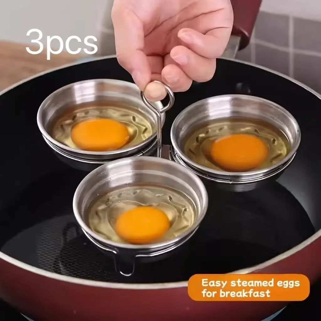3-Piece Stainless Steel Egg Mold Set, Perfect for Home Kitchen Cooking, Scrambled Eggs, Poached Eggs, Breakfast Steaming, Flat Bottom Design, Various Patterns
