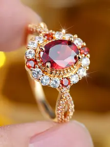 Exquisite Red Synthetic Gemstone Rings for Women Infinity Design Delicate Jewelry Perfect for Engagement Weddings Party, Daily Wear Anniversary Gift