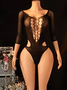 Women's Sexy Fishnet Bodysuit, Stretchy Tight Fit, Sheer Teddy Lingerie, Exotic Nightclub Party Underwear, Elegant Evening Wear