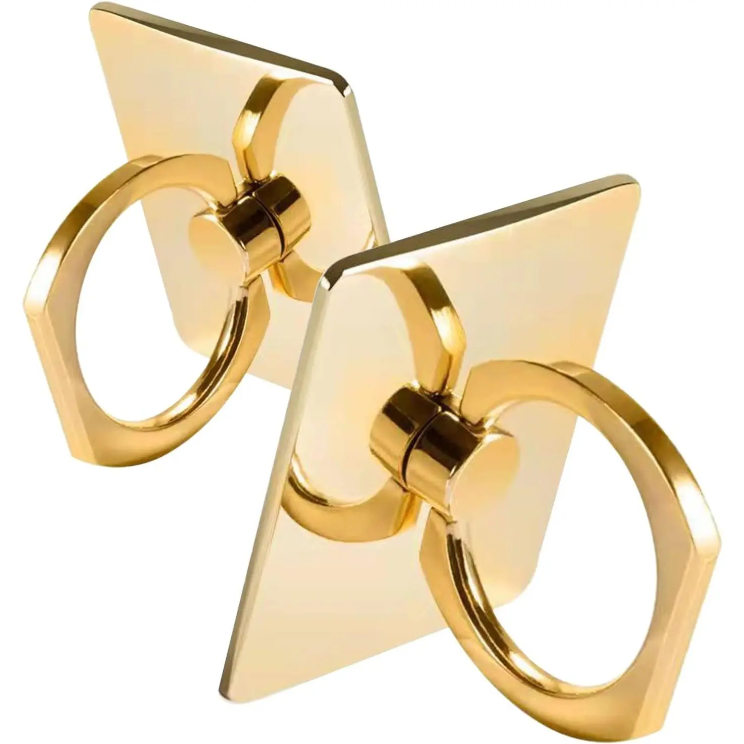 [2 Pack] Square Sparkling Cell Phone Ring Holder Stand,360  Rotation and 180 DegreeAdjustable Finger Ring Kickstand with Polished Metal Phone Grip ()