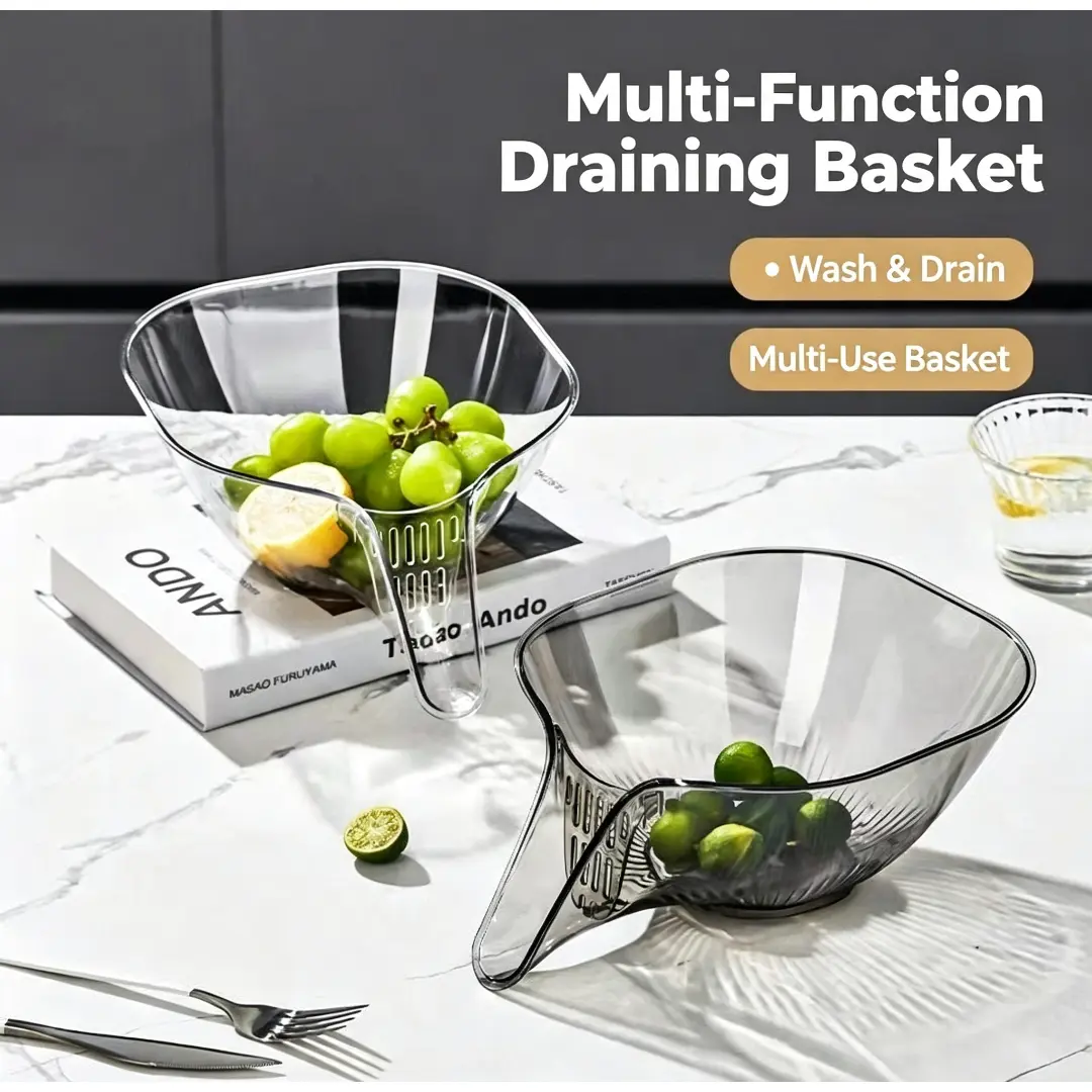 Multifunctional draining basket, new draining basin, household kitchen gadget for washing vegetables and fruits, realizing dry-wet separation, water filtering