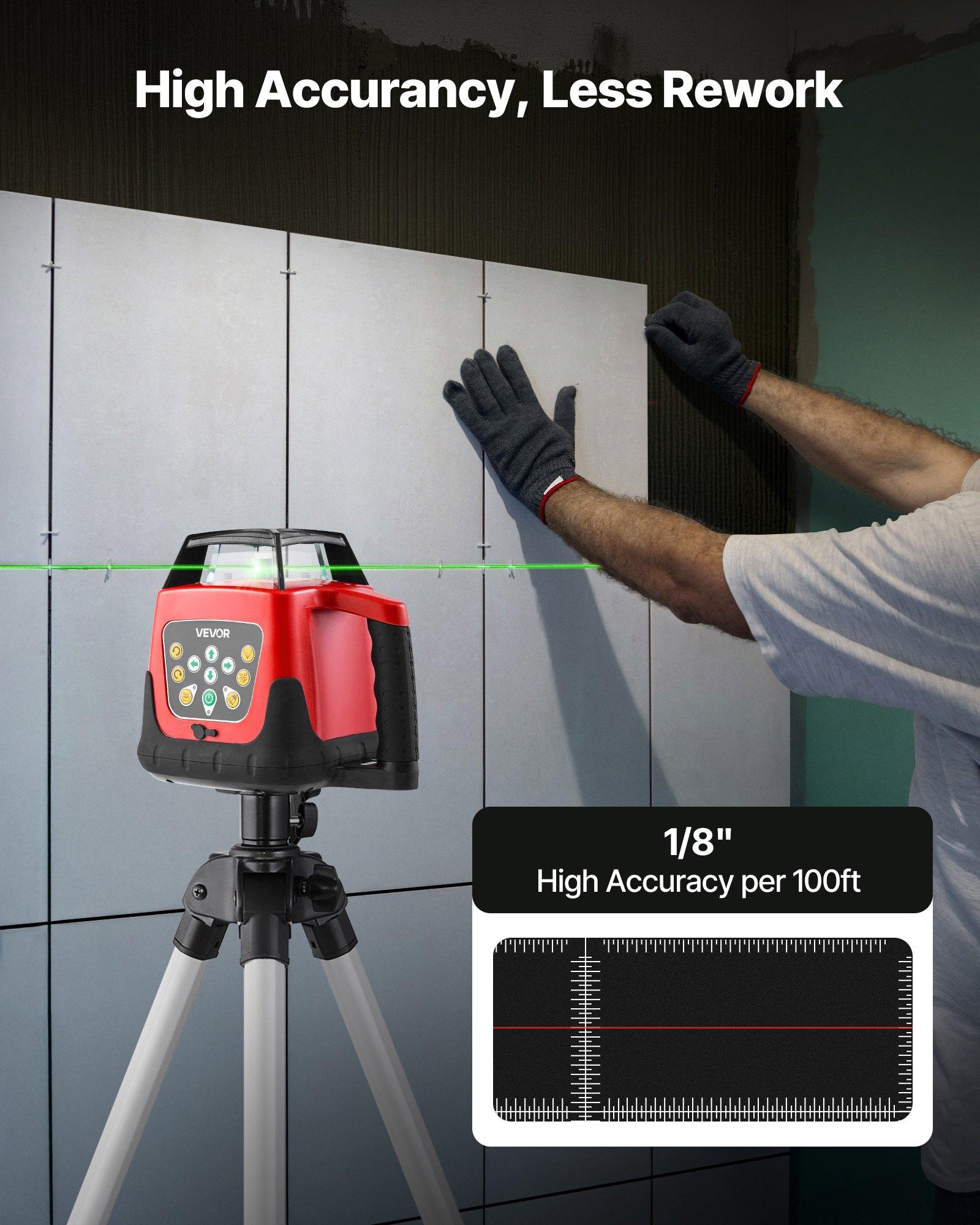 【FathersDayGift】 VEVOR Rotary Laser Leveler Tool Kit, 2000ft 360-Degree Self-Leveling Green Horizontal Laser Transit, with Tripod, Receiver, Remote Control, Scale, Toolcase, IP66 Waterproof, 0.80in/100ft Accuracy for Construction 【FathersDayGift】 VEVOR Rotary Laser Leveler Tool Kit, 2000ft 360-Degree Self-Leveling Green Horizontal Laser Transit, with Tripod, Receiver, Remote Control, Scale, Toolcase, IP66 Waterproof, 0.80in/100ft Accuracy for Construction