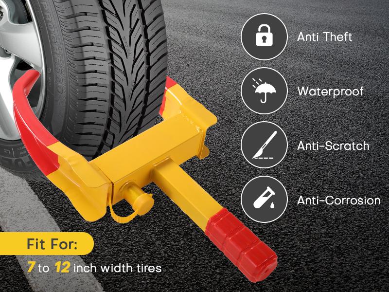 Wheel Lock,1/2 Pack Universal Wheel Clamp Lock,Adjustable Anti Theft Trailer Lock Wheel Clamp,Heavy-duty Steel Tire Lock for ATV RV SUV Car Golf Cart Boats Motorcycles.with 3 Keys
