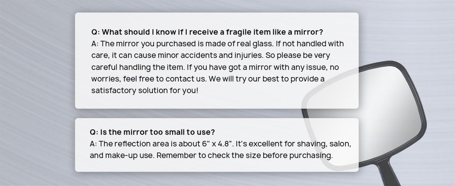 12.4" L x 9" W Hand Mirror, All Black Handheld Mirror with Handle