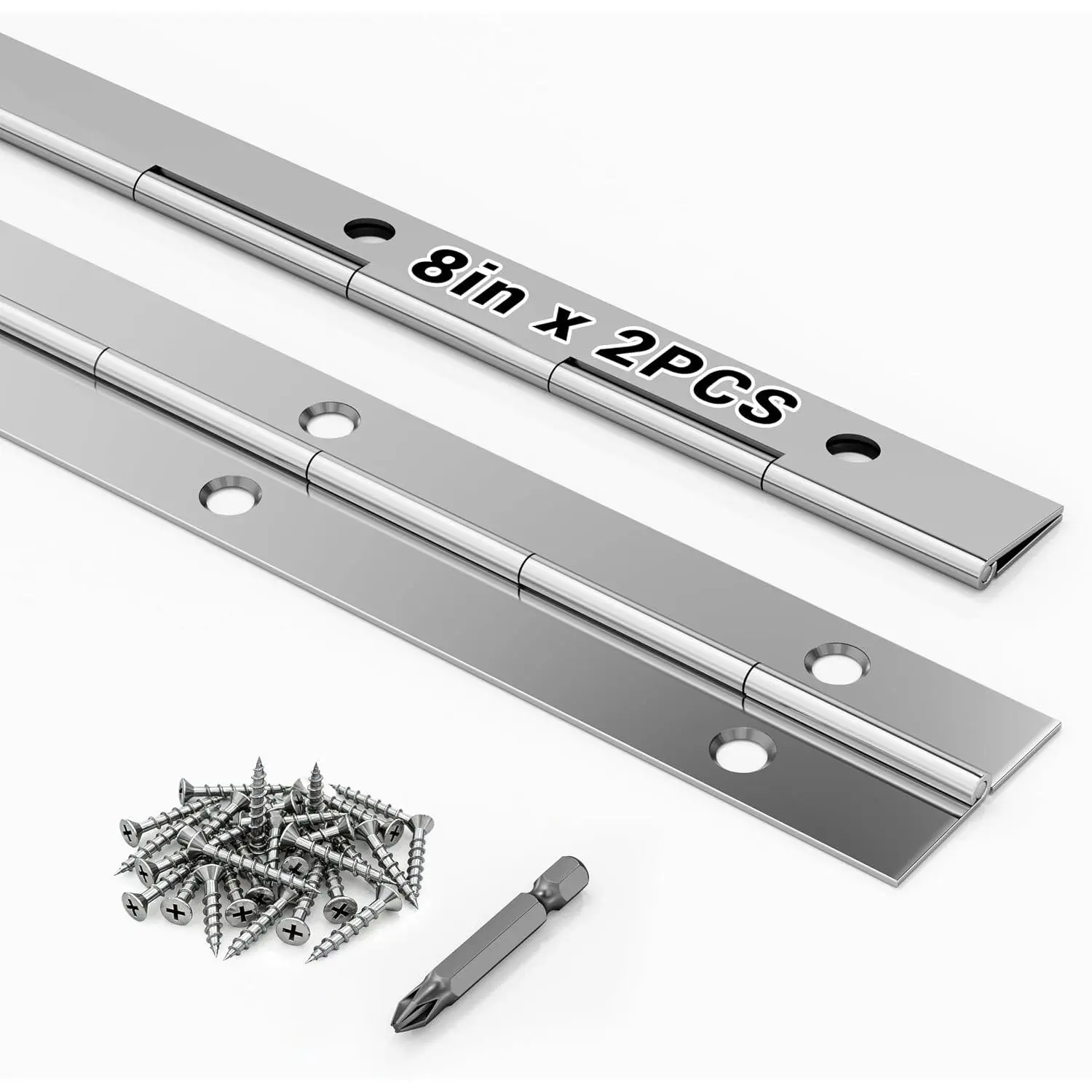 2 count Continuous Piano Hinges,8"x1.2",0.047 inch Leaf Thickness | 304 Stainless Steel, Heavy Duty Piano,Suitable for Piano cabinets, cupboards, and Various DIY,RV modifications, doors