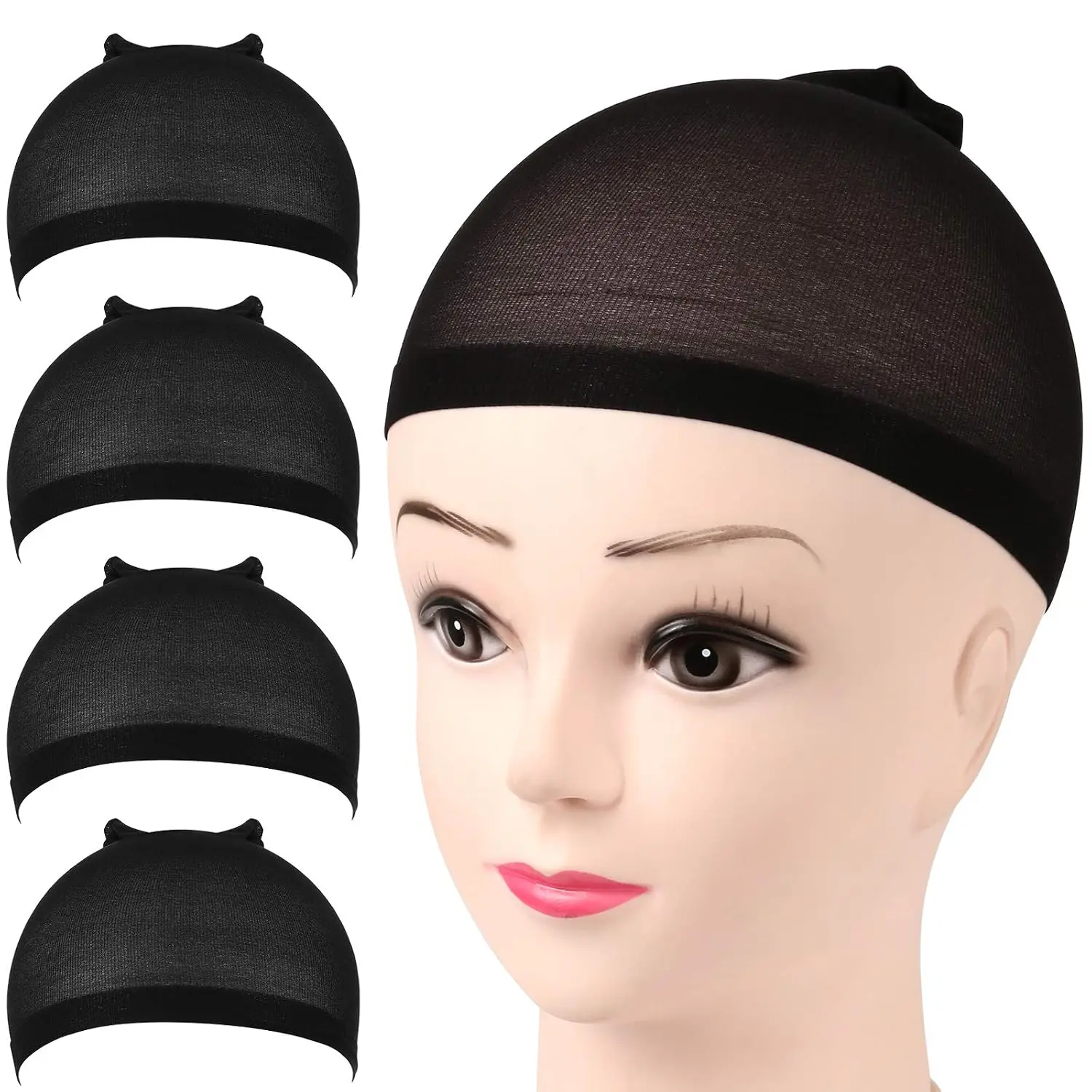 Wig Cap, Nylon Wig Caps, 4 count Stocking Wig Caps for Women (Black)