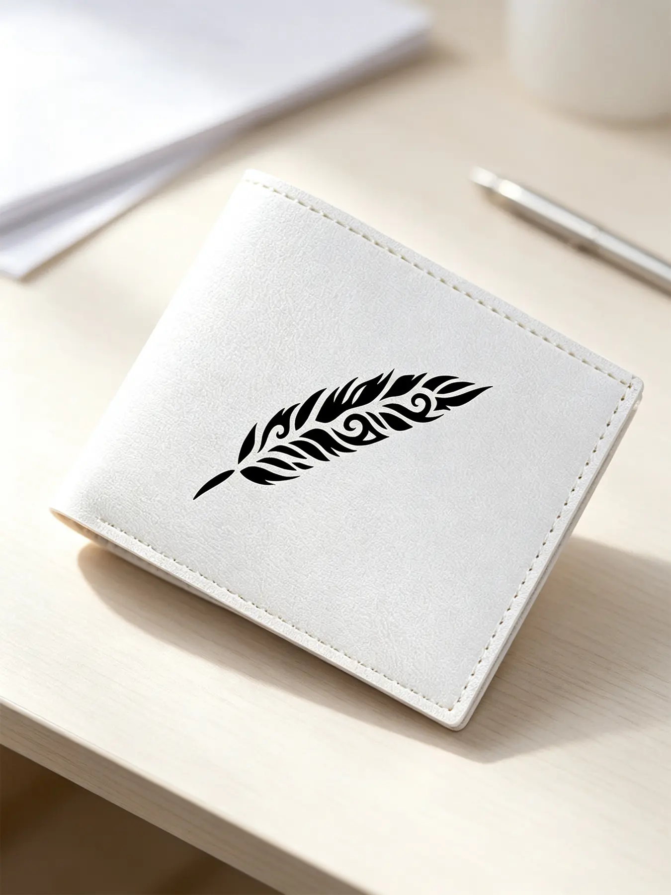 Feather Print Men PU Short Bifold Wallet, Casual Credit Card Holder, Fashion Practical Accessory, Perfect Gift