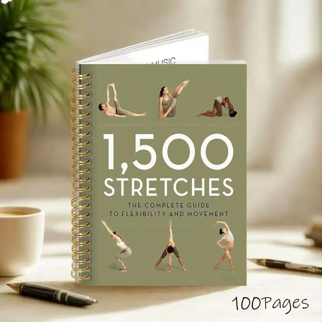 Yoga Stretching Guide Book for Flexibility, Movement, Beginners to Advanced, Spiral Binding 180° Flat Lay, Ideal Gift for Yoga Lovers and Fitness Enthusiasts