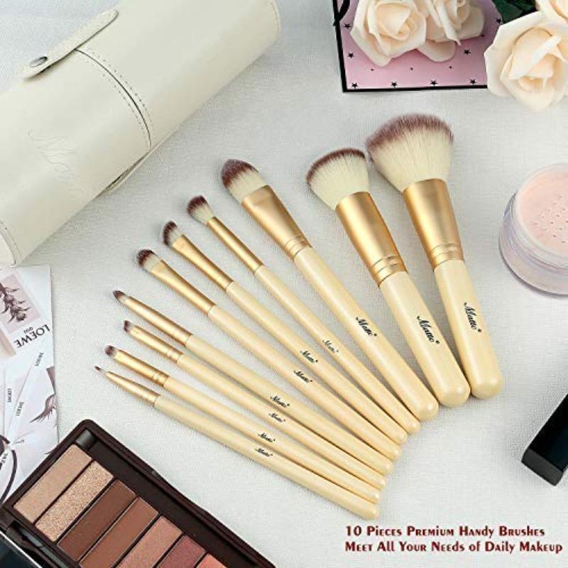 Makeup Brushes 10Piece Golden Makeup Brush Set with Foundation Powder Mineral Eye Face Make Up Brushes Holder