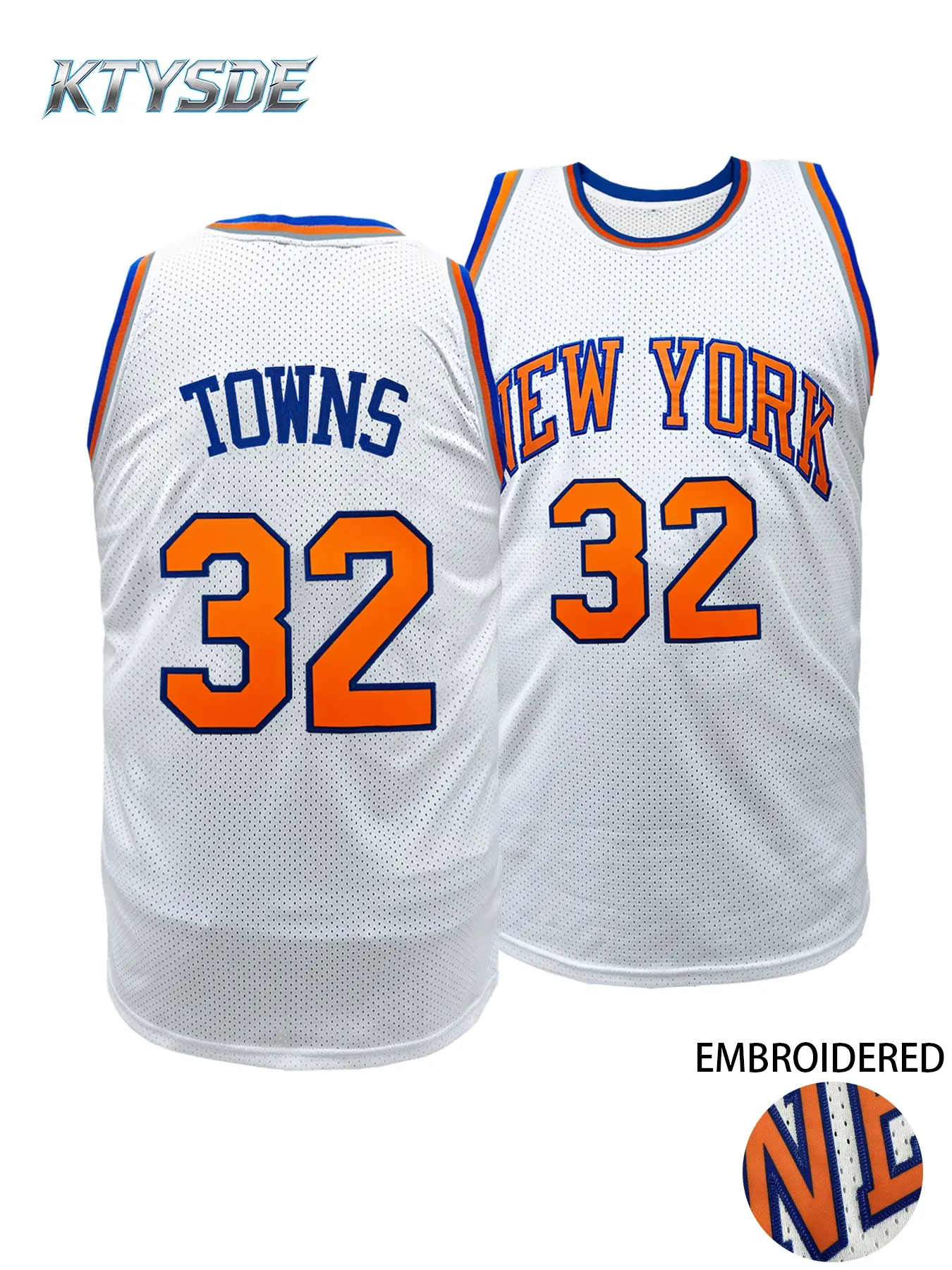 KTYSDE Embroidered New York 32 Embroidery Basketball Jersey Unisex Breathable Mesh Sports Shirt Men Women Retro Athletic Uniform Daily Wear