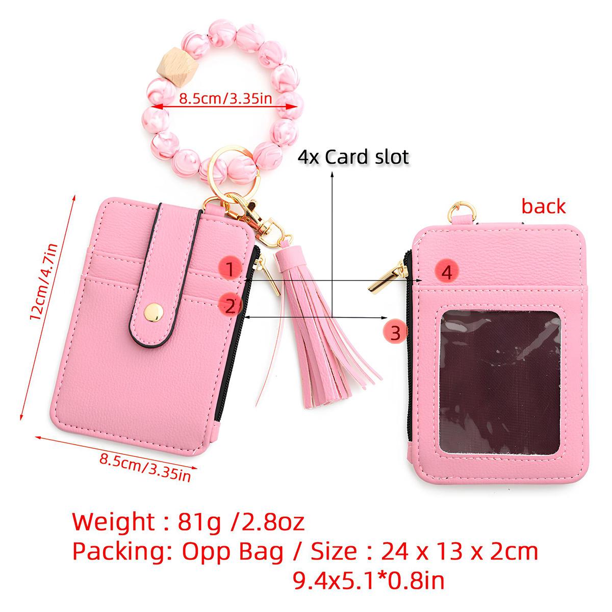 Cute Slim Credit Card Wallet With Bohemian Style Bead Wrist Keychain,Floral Pattern Short Card Bag Design Zipper Pocket,Portable Mini keychain wallet Coin Purse,Gift For Mothers And Friends, A Holiday Gift