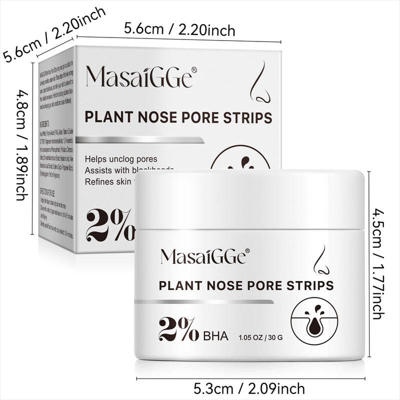Masaigge Plant Nose Pore Strips 60pcs & Nose Cleansing Mud Mask 30g, Contains 2% Salicylic Acid, Deep Cleaning, Brighten Skin