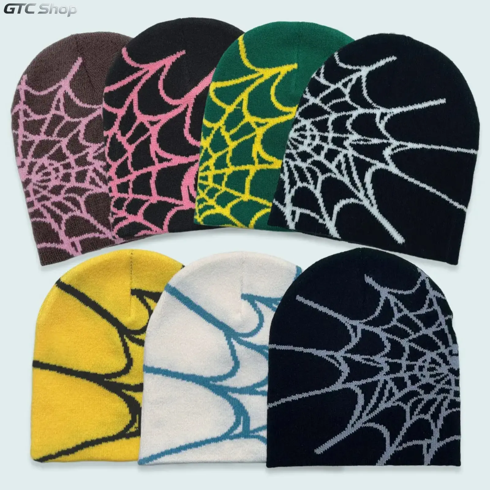 Unisex Y2K Spider Web Skull Cap Beanie - TikTok Viral Graphic Jacquard Knit Streetwear Grunge Aesthetic Hat, Cyberpunk Accessory for Night Raves