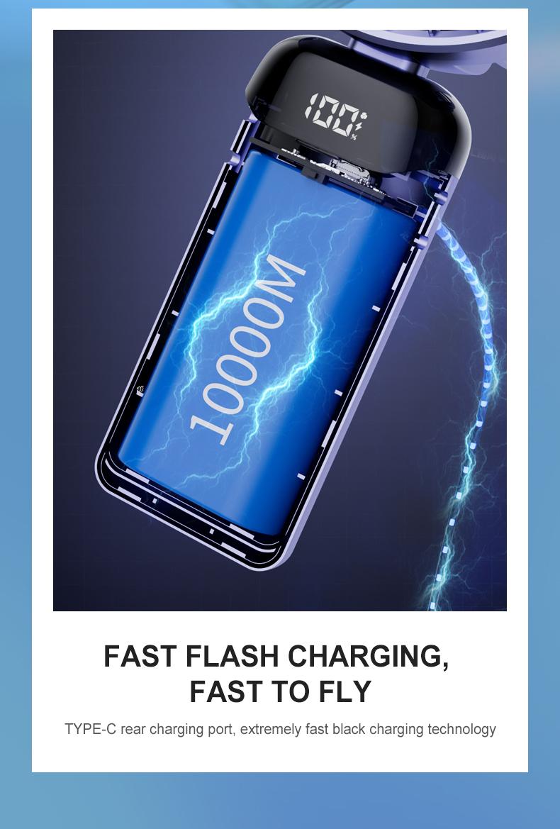 USB Handheld Mini Fan Foldable Portable Neck Hanging Fans 5 Speed USB Rechargeable Fan with Phone Stand and Display Screen turbofan summer small hand body