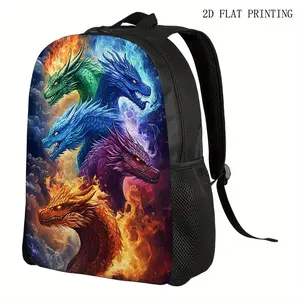 Dragon-Print Backpack — Lightweight Laptop Bag featuring adjustable shoulder straps, a zippered closure, and a striking dragon motif. Ideal for teenagers, this bag combines practicality with style. It offers a large capacity, making it perfect for travel,