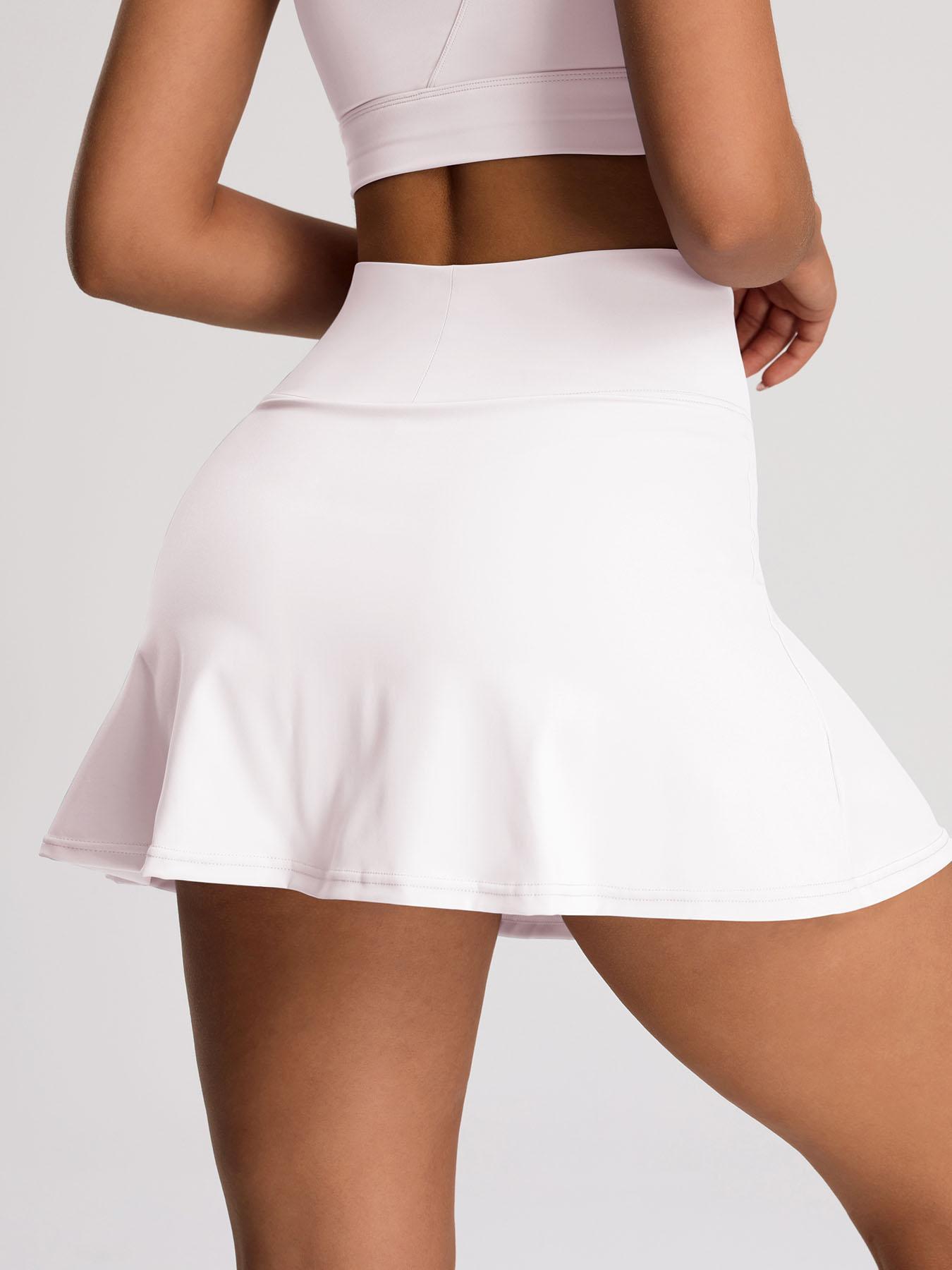 Women's Solid Color High Waist Sports Skort, Sporty Overlap Waist Mini Skirt with Panty, Ladies Sportswear for Tennis Golf Workout, Lightweight Athletic Skirts