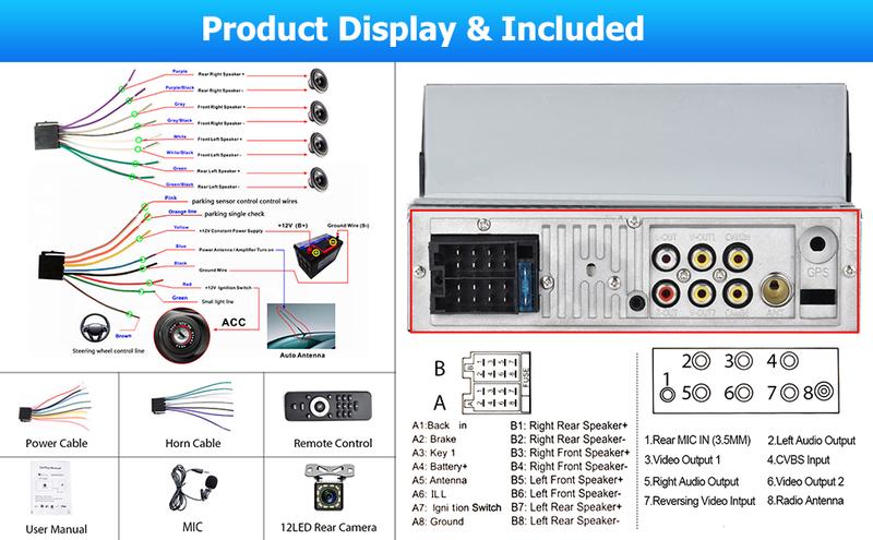 Single Din 7 Inch Car Stereo with Carplay Android Auto Bluetooth 5.1 Touchscreen Car Audio Receiver with Mirror Link FM Radio SWC USB AUX TF Card and 12LED HD Backup Camera