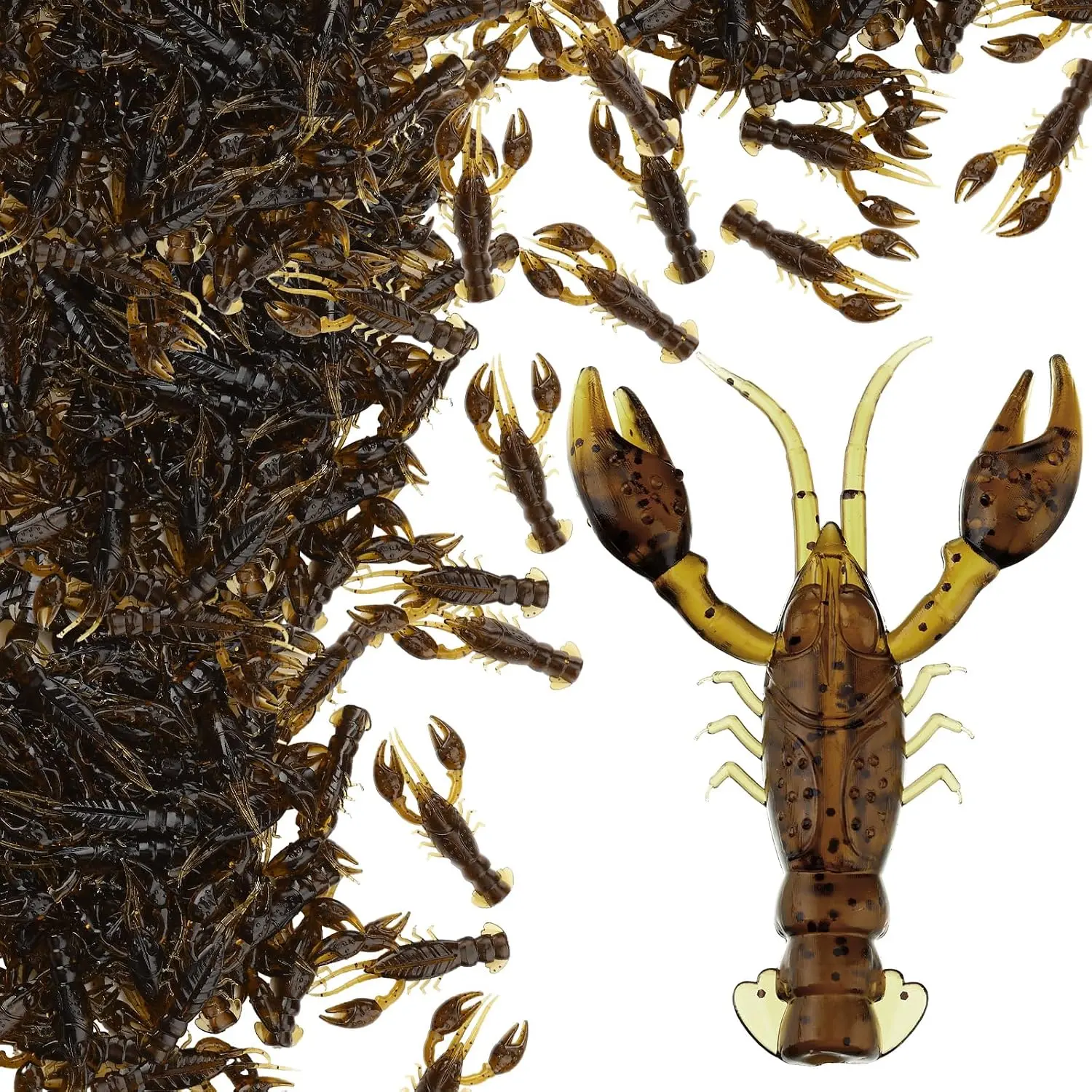 80 count  Craw Scented Drop Shot Crappie Crawfish  Brown Black Fishing Soft Plastic  Bass Crawfish Lures Crappie Worms Lure Fishing Equipment Set