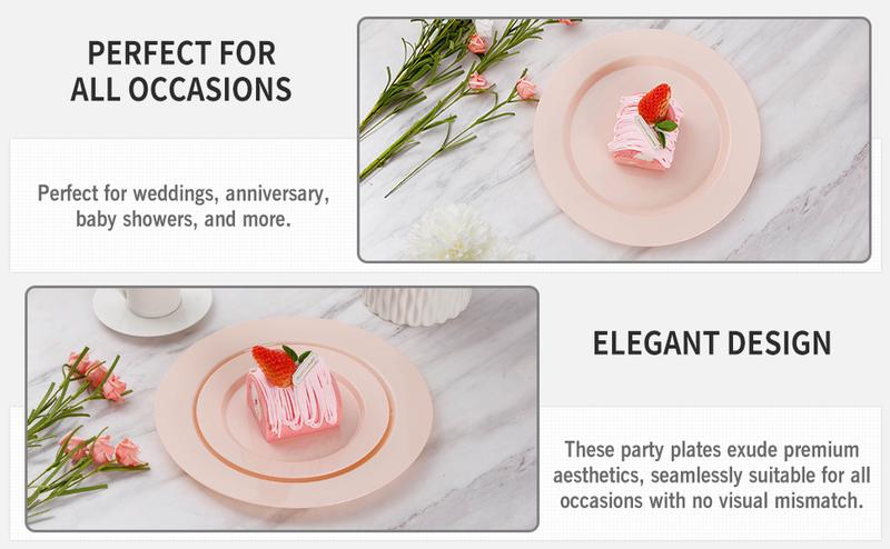 GOODLUCK 200PCS Disposable Pink Plastic Plates Heavy Duty Food Grade BPA Free 100 Dinner 100 Dessert Plates for Party Wedding Baby Shower Engagement Birthdays Mother's Day