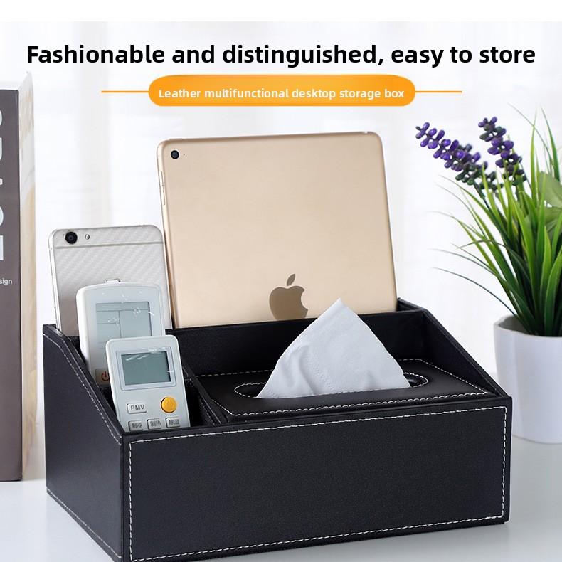 Creative Home Products Multifunctional Tissue Box Desktop Remote Control Storage Box Leather Tissue Holder