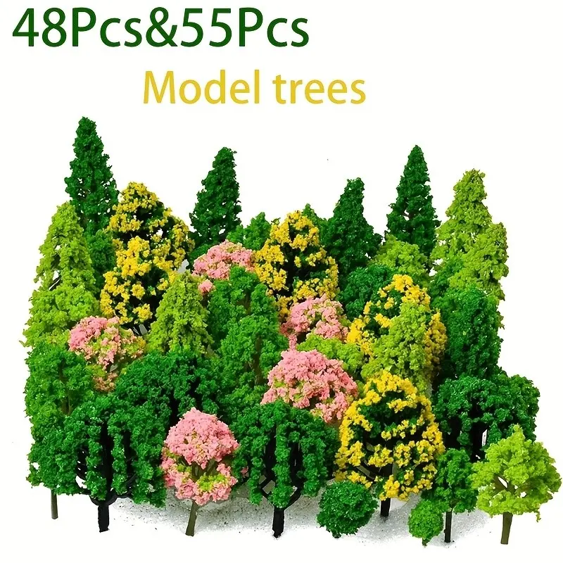48/55 Piece Miniature Model Tree Set, Realistic Fake Trees for Sandbox Layouts, Train Models, Architectural Landscapes, Mixed Plants
