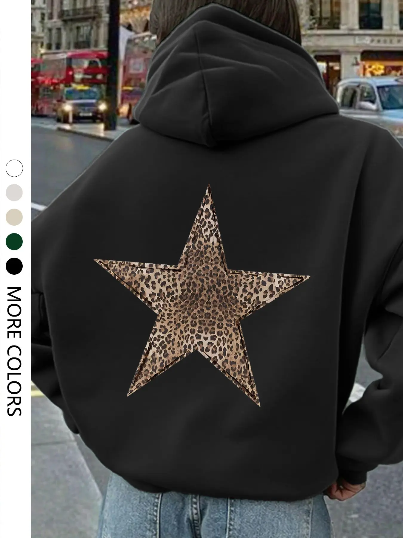 Leopard Print Star Oversized Loose Hoodie, Y2K E-Girl Vintage Streetwear Casual Pullover, Aesthetic Long Sleeve Hooded Sweatshirt for Women & Men, Baggy