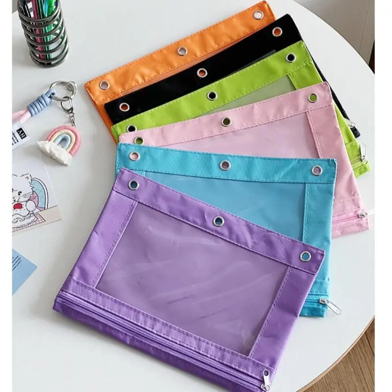 6‑Colours Rainbow Oxford Cloth 3‑Ring Binder Bag, Portable Zipper Document Organiser with Adjustable Shoulder Strap, Multifunctional File Storage Pouch for School, Office and Home Daily Use