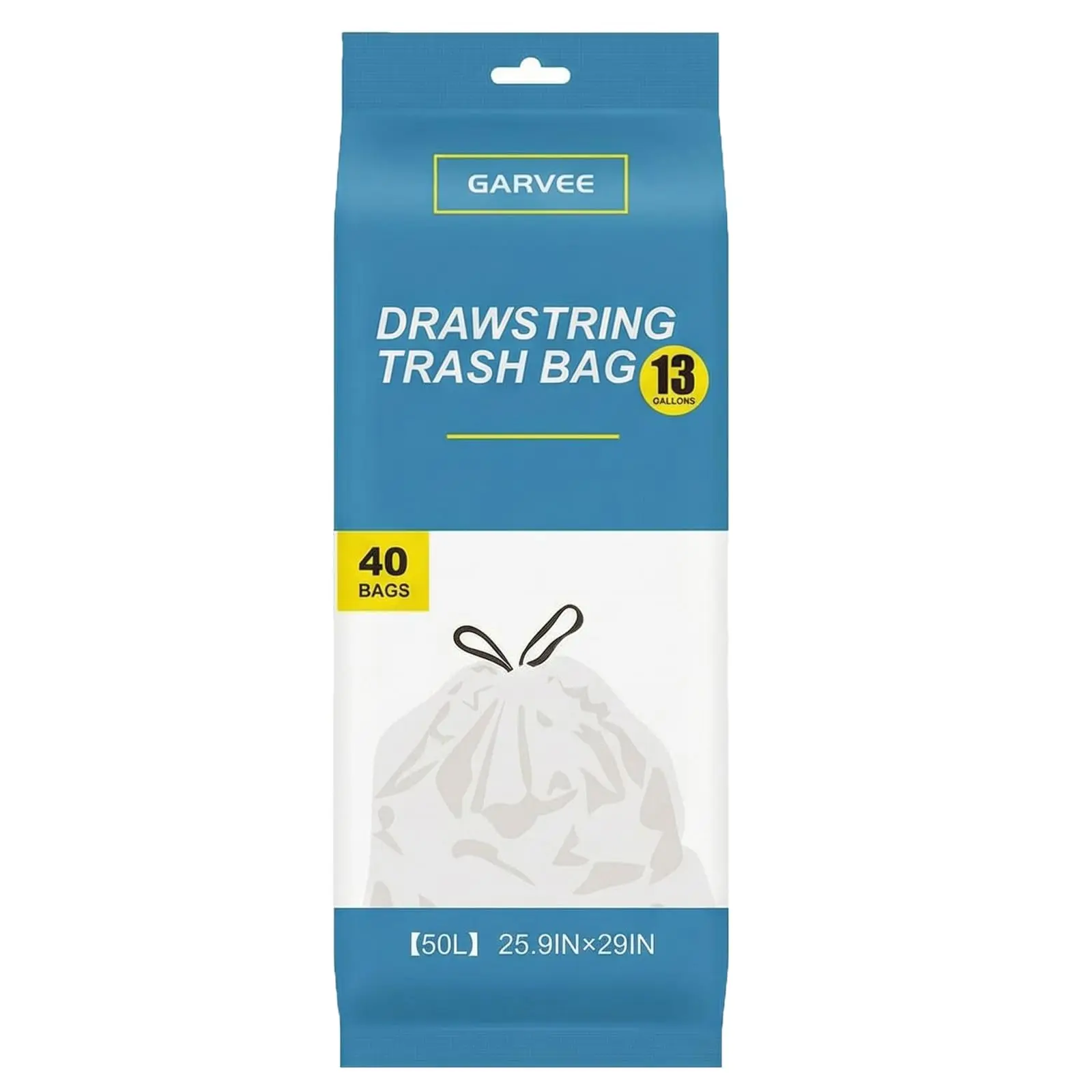 Garvee  13 Gallon (50L) Drawstring Kitchen Trash Bags - Heavy Duty HDPE, Puncture & Leak Resistant, Unscented Bin Liners, 80 Count (2 Rolls), 26 x 29 in