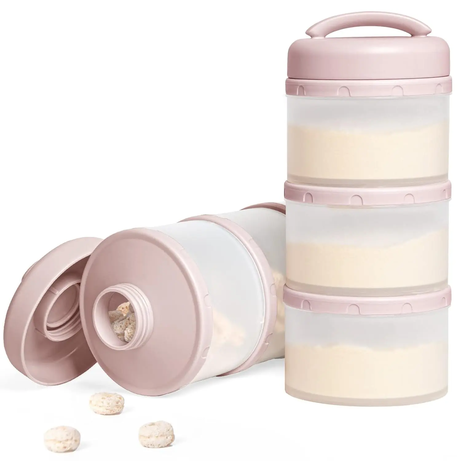 Compact Plastic Stackable Milk Powder Formula Dispenser, Portable Storage Jar, 2-Pack, Blush Pink