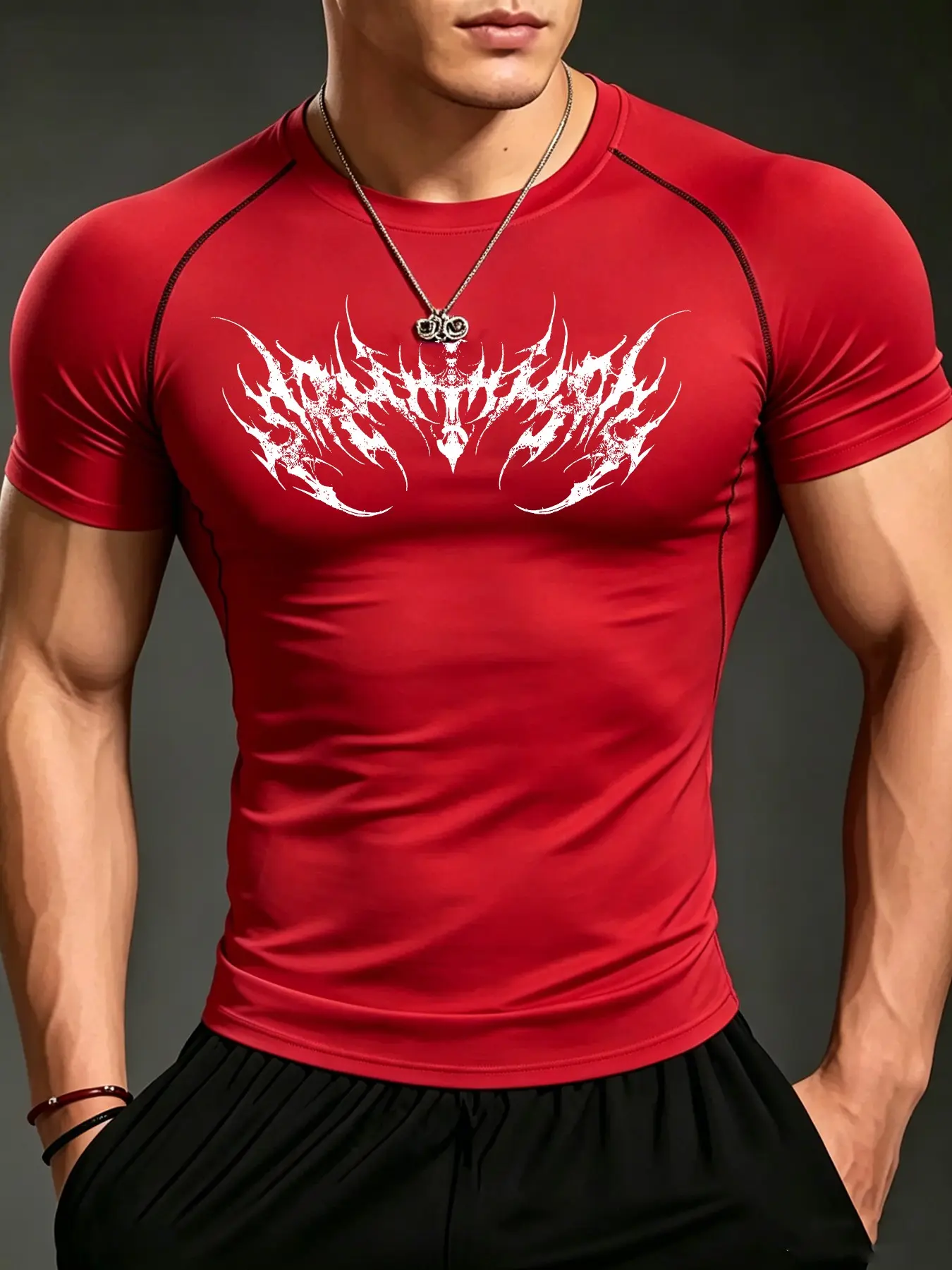 Streetwear Men's Athletic Workouts Compression T-Shirt Gothic Dark Demon Wings Print Quick-Dry Breathable Slim Fit & Muscle Support Gym Training Tee Top