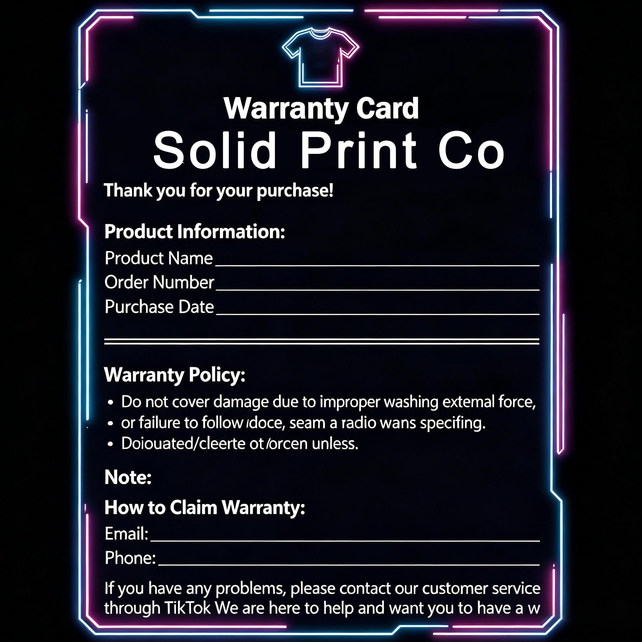 The Trendy T-Shirt After-Sale Warranty