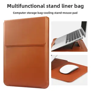 Portable Leather Laptop Sleeve Case Bag for Macbook Air 12-16 Inch, Adjustable Stand Cover for Macbook Pro M5 M4 M3 M2 Chip