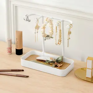 Jewelry Storage Rack with Tray, Necklace Display Stand, Jewelry Hook Organizer for Necklaces, Bracelets, Earrings, Rings, Keys, Watches