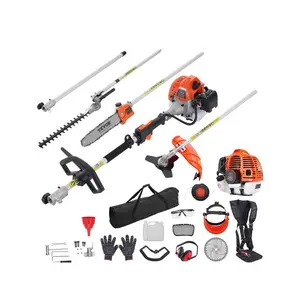 VEVOR Gas Hedge Trimmer, 2 Cycle Gas Power Handheld Trimmer, 6 - in - 1 26cc Weed Eater with Extension Pole Protective Gear Set, Includes Hedge String Trimmer, Brush Cutter(3T 40T), Edger, Pole Saw