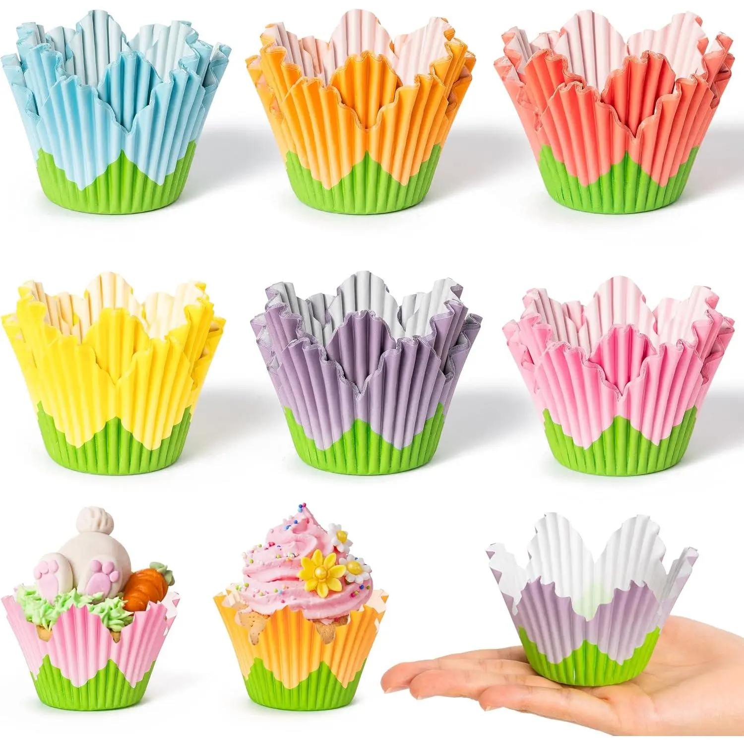 Flower Cupcake Paper Liner - 300 count Easter Baking Cups Muffin Cupcakes Wrappers, Spring Lavender  Cake  Candy Wrap Making Supplies for Spring Birthday  Shower Party (6 Styles)