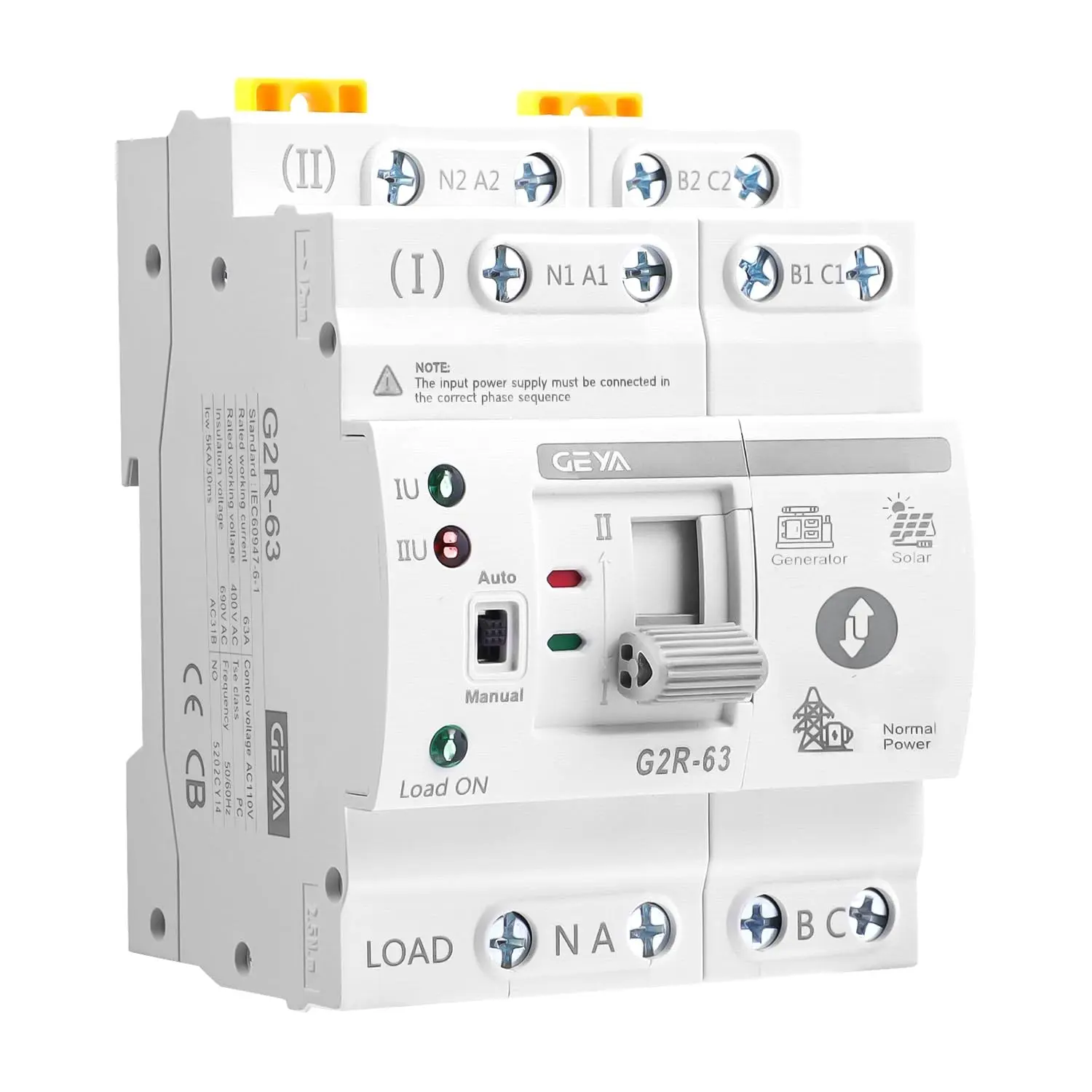 Automatic Transfer Switch Dual Power Uninterrupted Power DIN Rail 4-Pole 63A AC110V