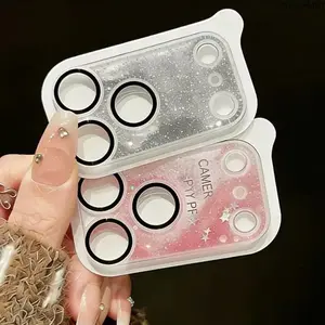 Quicksand Glitter Stars Camera Lens Glass Casing - iPhone Smartphone Cover with Screen Protector, Handheld Cellphone Devices Protection Fashion Accessory
