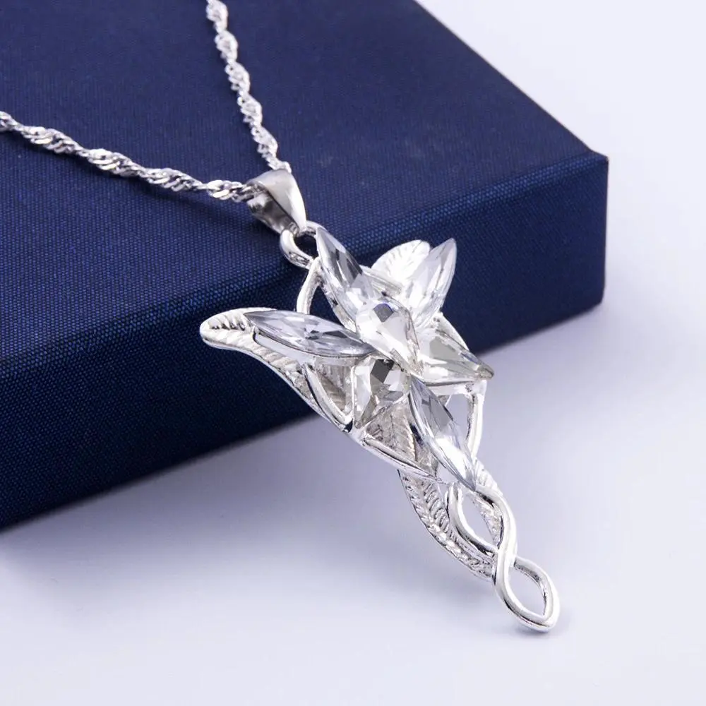 Women's Arwen Evenstar Movie Themed Necklace - Silver Crystal Accent Pendant, Party Wear Jewelry, Movie Themed Gifts