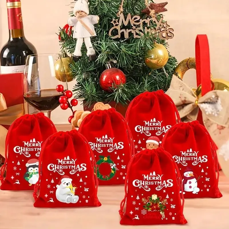 12pcs Velvet Gift Pouches, Reusable Drawstring Bags for Christmas, Xmas, Eid, Jewelry, Candy, Small Treasures, Party Supplies