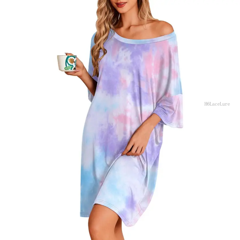 Plus Size Nightgowns for Women Oversized Sleep Shirt Short Sleeve Nightshirt T-Shirt Dress Sleepwear S-5XLH6LaceLure