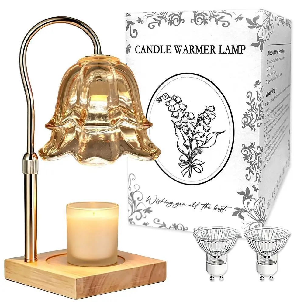 Electric Candle Melter, Convallaria Floral Light, Height Adjustable & Timer, 2 Bulbs Inside, No Flame Scent Lamp for Indoor Bedroom Aesthetic