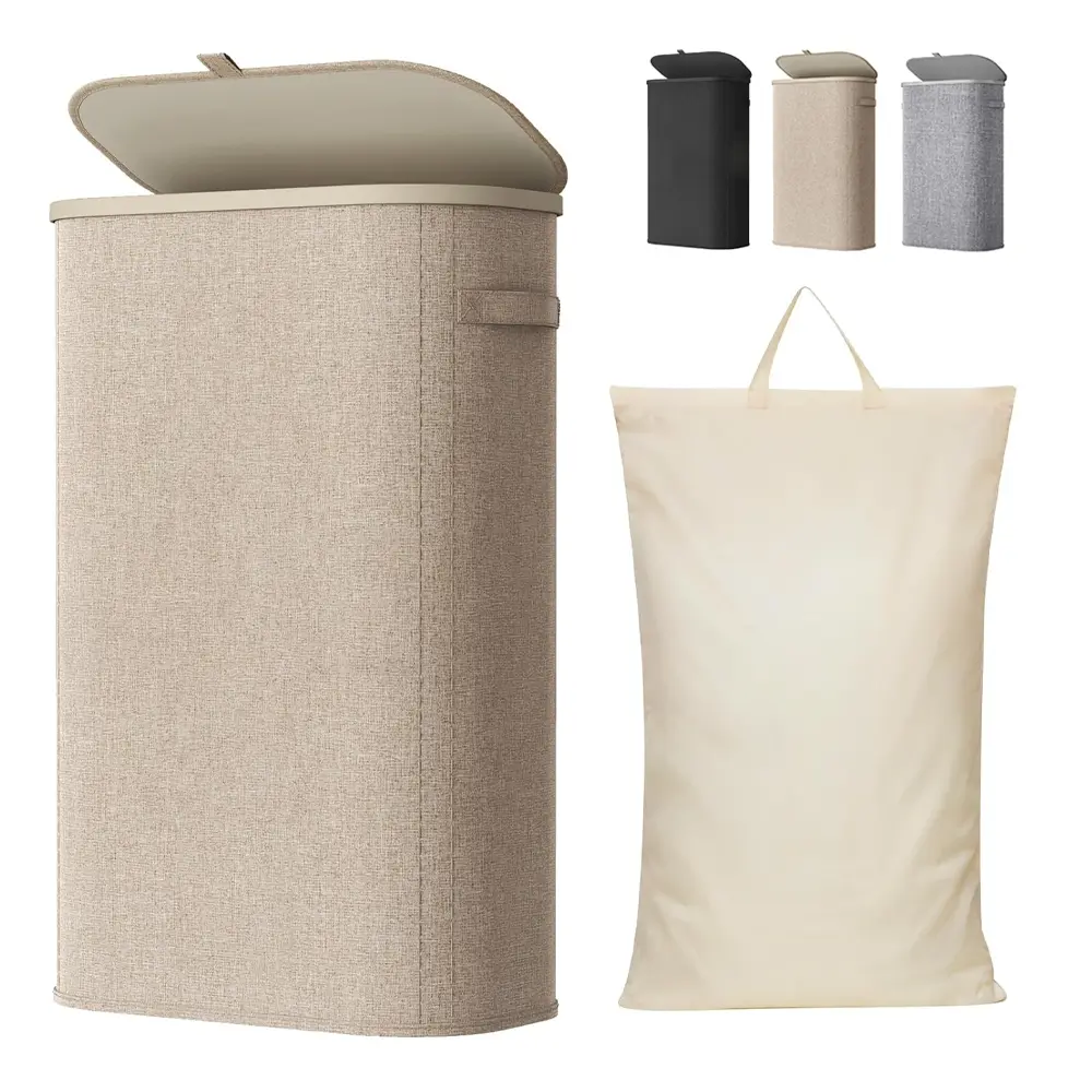 18gal Large Laundry Basket with Lid, Foldable Tall Hamper with Plastic Handles, Removable Bag, Ideal for Laundry Room, Bedroom, Bathroom, Dorm, Folding Laundry Basket