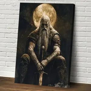 2D Flat, 2D Flat, This Is a Ready-To-Hang Wooden Framed Canvas Artwork Featuring Odin, The Nordic Viking God, Measuring 11.8inch by 15.7inch. It Serves As a Decorative Piece for Various Spaces Such As Bedrooms, Kitchens, Offices, Bars