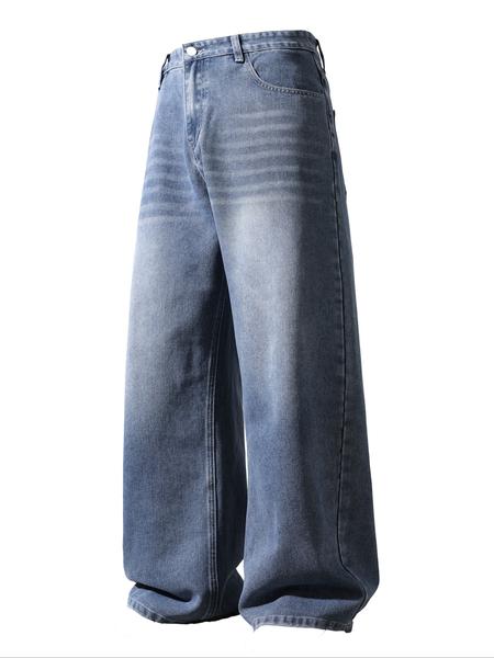 Men's Solid Color Denim Jeans, Loose Casual Comfy Wide Leg Trousers for Daily Wear, Woven Bottoms for All Seasons, Jean Pants Bottoms