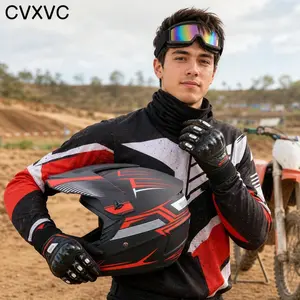 CVXVC Motocross Helmet, CVXVC Full Face Off-Road Design & Red Graphic Shell, Includes Goggles Gloves & Face Mask, For Adult Trail Riding & Dirt Bike Racing, Shockproof Lightweight Ventilated Safe Secure Fit