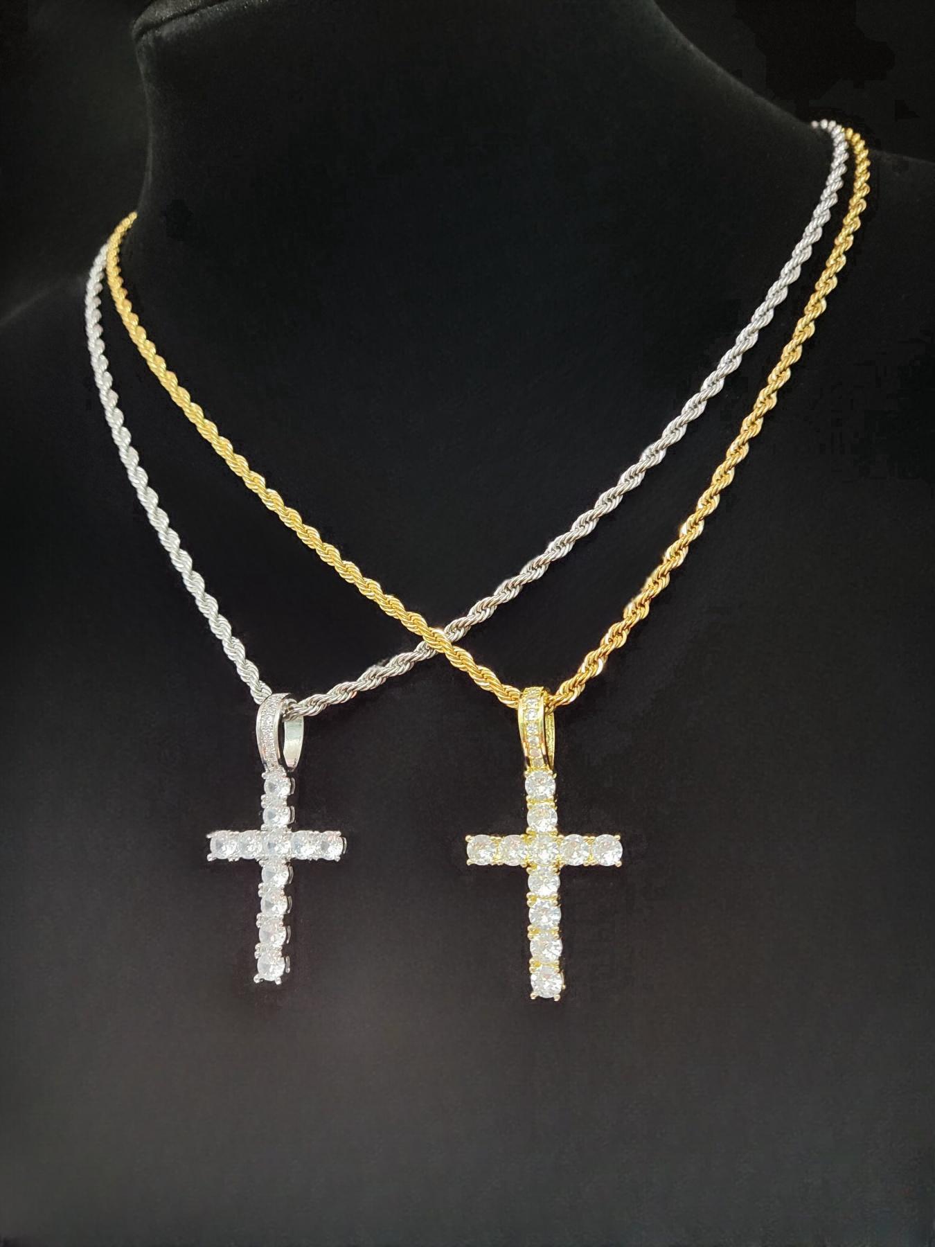 Rhinestone Cross Twist Chain Pendant Necklace for Men & Women, Cross Chain Design, 1 Piece Hip Hop Jewelry for Party, Daily Clothing Decor, Trendy All-match Jewelry for Birthday Gift, Exquisite Jewelry Gift